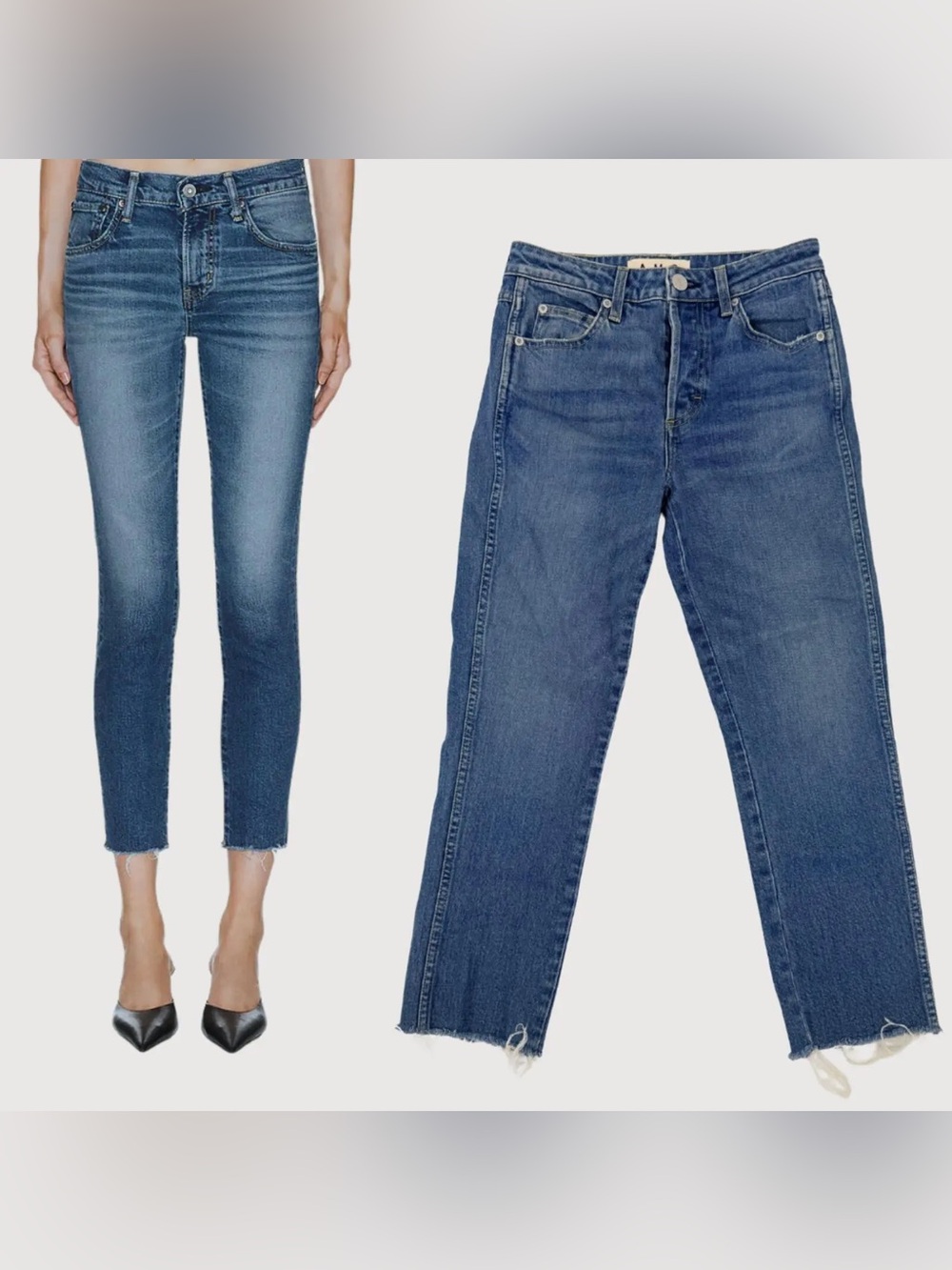 AMO Women's Blue Cropped Ankle Jeans - Distressed Hem